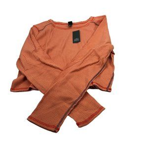 Wild Fable Women's Size 1X Long Sleeve Slim Fit Baby Ribbed Tee Shirt Peach New